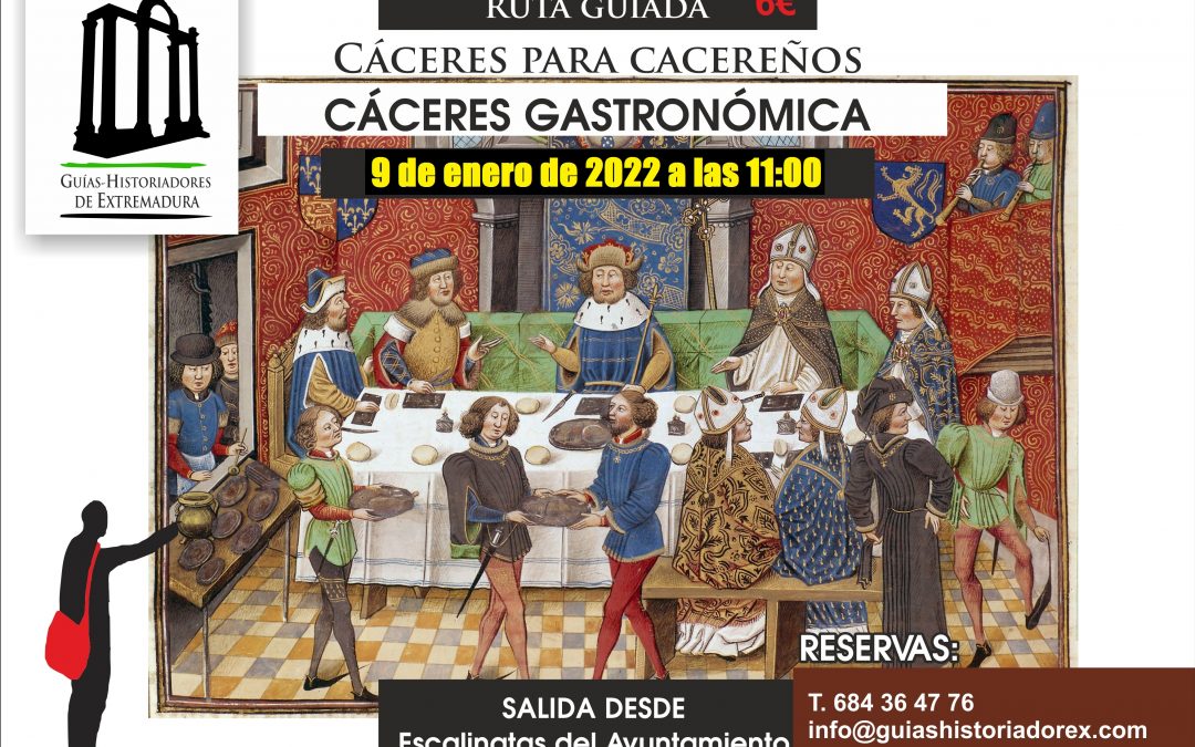 Cartel de la visita cultural "Cáceres para cacereños ('Cáceres gastronómica') de enero de 2022