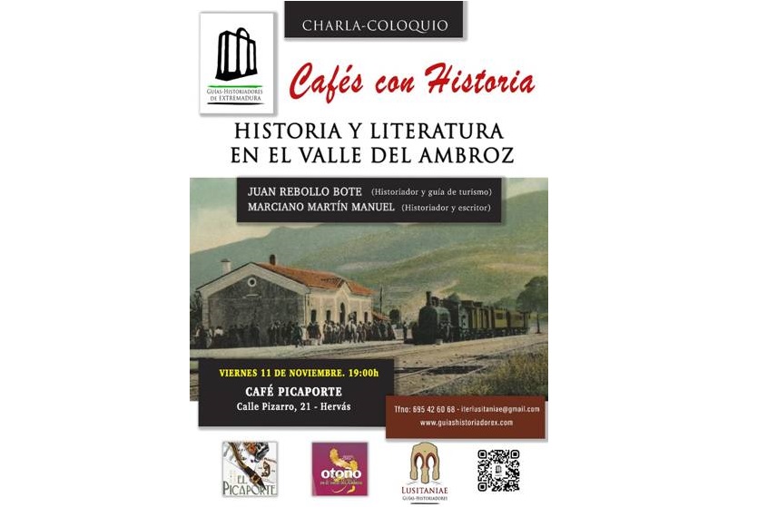 Cartel de Cafés con Historia, en el Ambroz (literatura otoño)